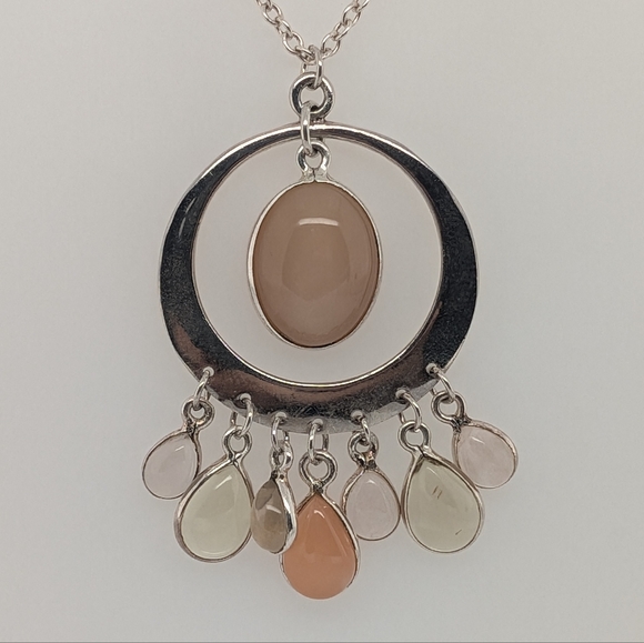 Sterling Silver Chandelier Pendant w/ Carnelian Stones & Silver Chain - Picture 2 of 9